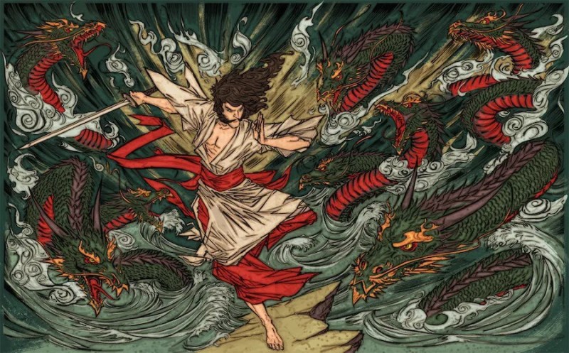 Kisah Atsuta Jingu dan Kusanagi-no-Tsurugi, Pedang Ekskalibur Milik Jepang 7 Susanoo Battles Yamata no Orochi with the Kusanagi no Tsurugi