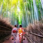 Two Travelers Wear Kimono in Arashiyama