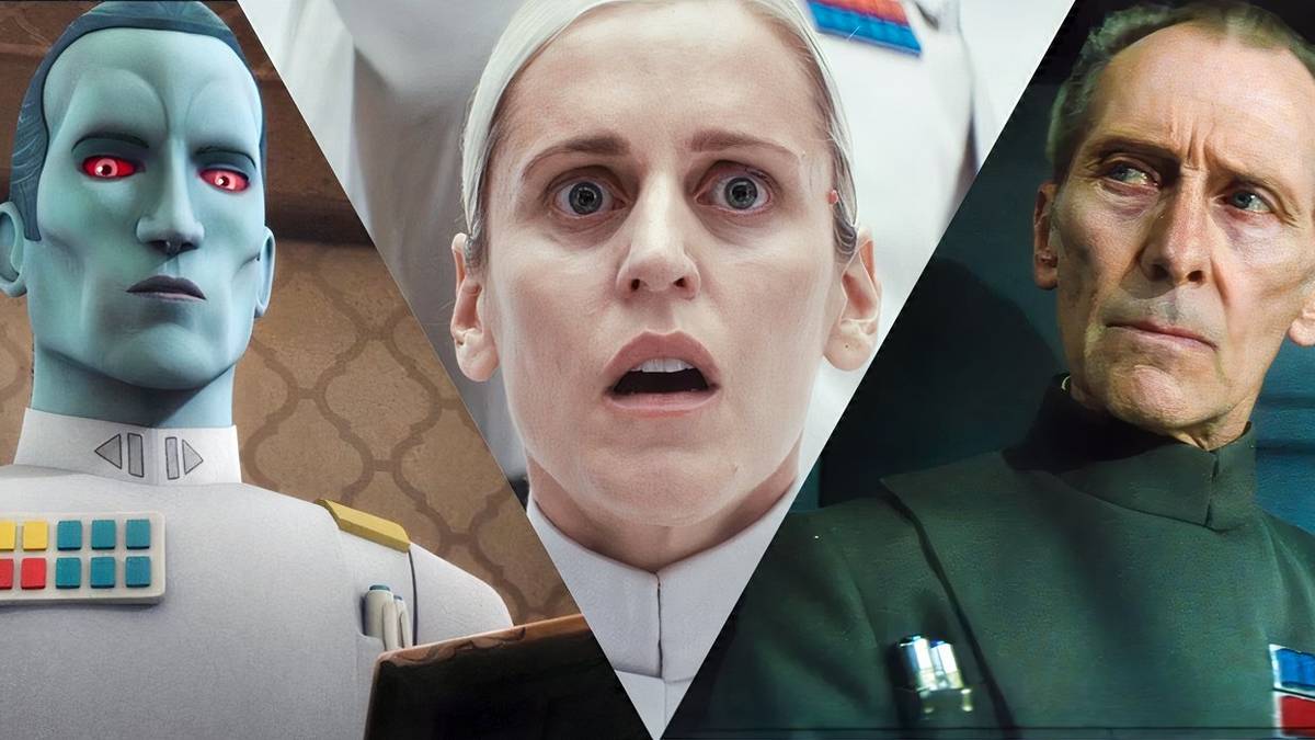 10 Perwira Kekaisaran Terbaik di Star Wars, Peringkat Berdasarkan Kompetensi 8 a split image of grand admiral thrawn meera and grand moff tarkin in star wars media