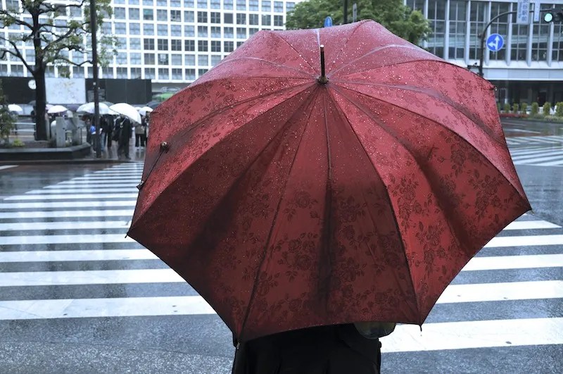 A Red Umbrella in Shibura During Tsuyu