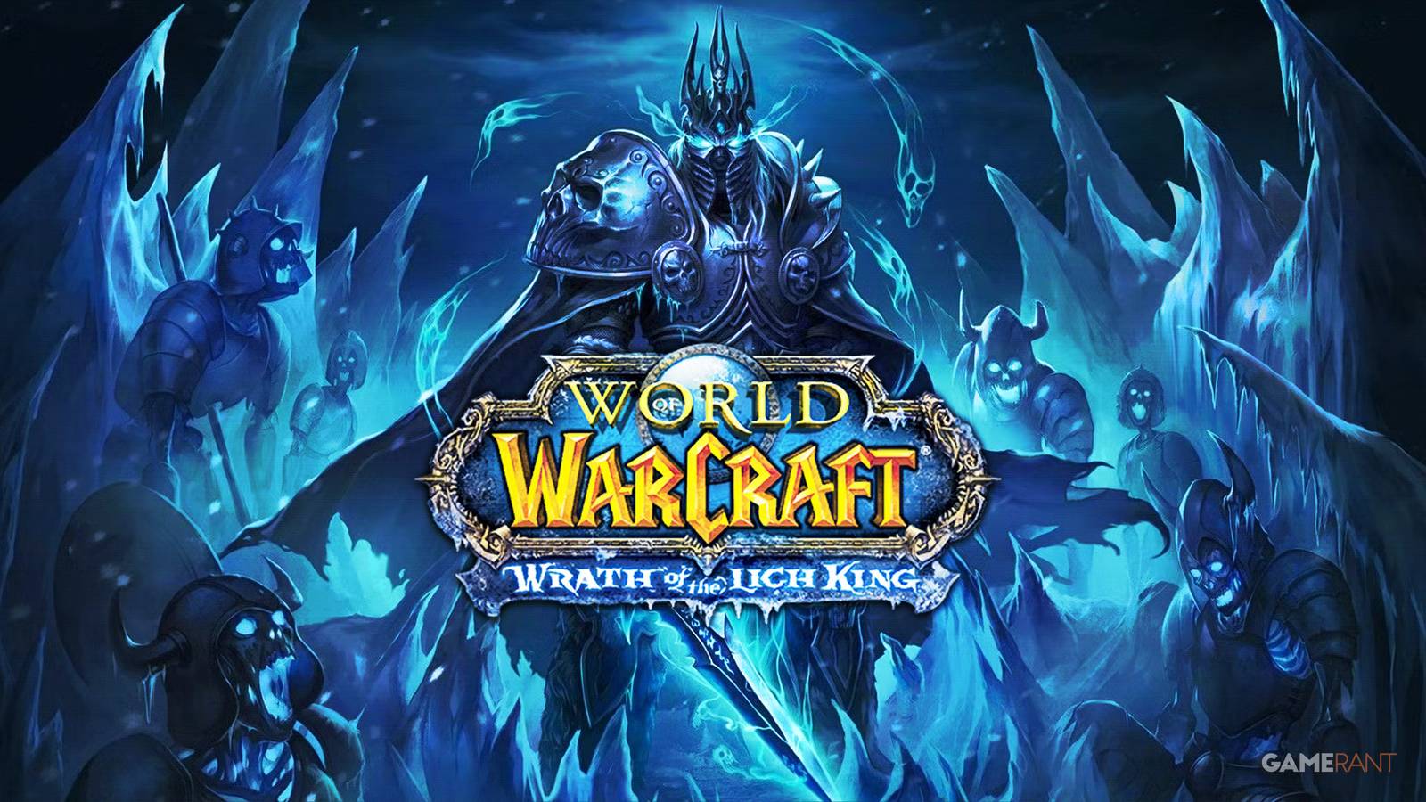world of warcraft wrath of the lich king artwork with expansion logo blue tinted composite