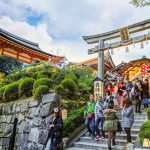 Tourists Walk Down the Stairs of Jishu Shrine at Kiyomizudera