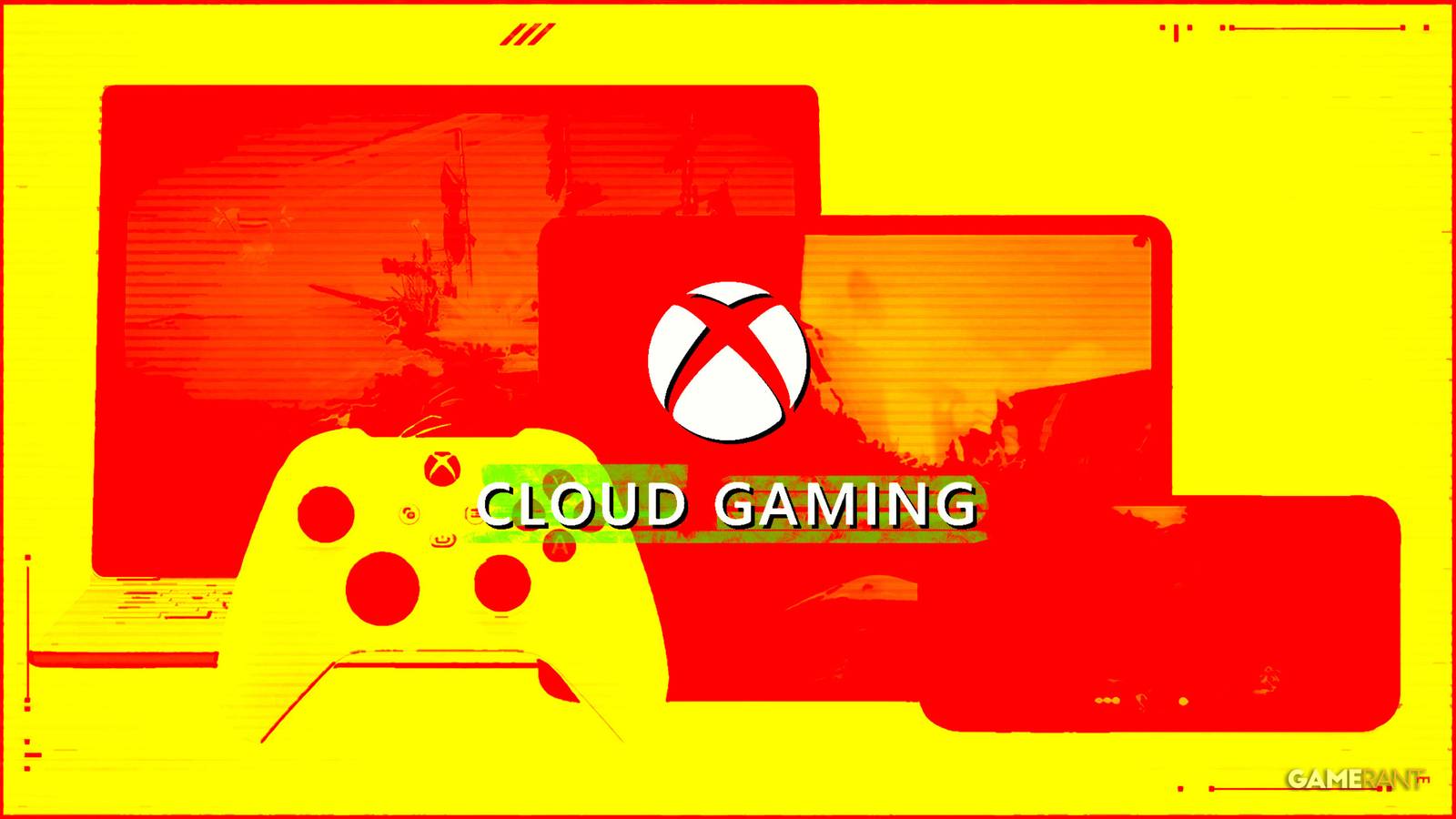 xbox cloud gaming composite red yellow composite with device silhouettes grdb illustration