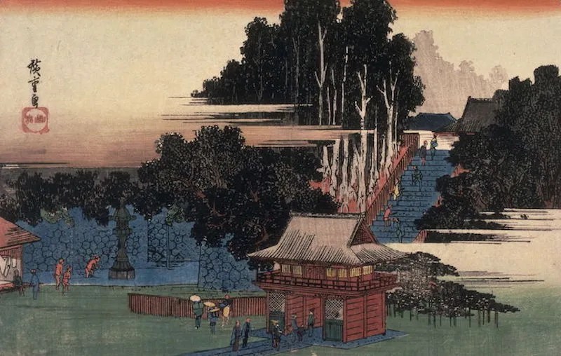 A Woodblock Print of Ryusen ji in Meguro