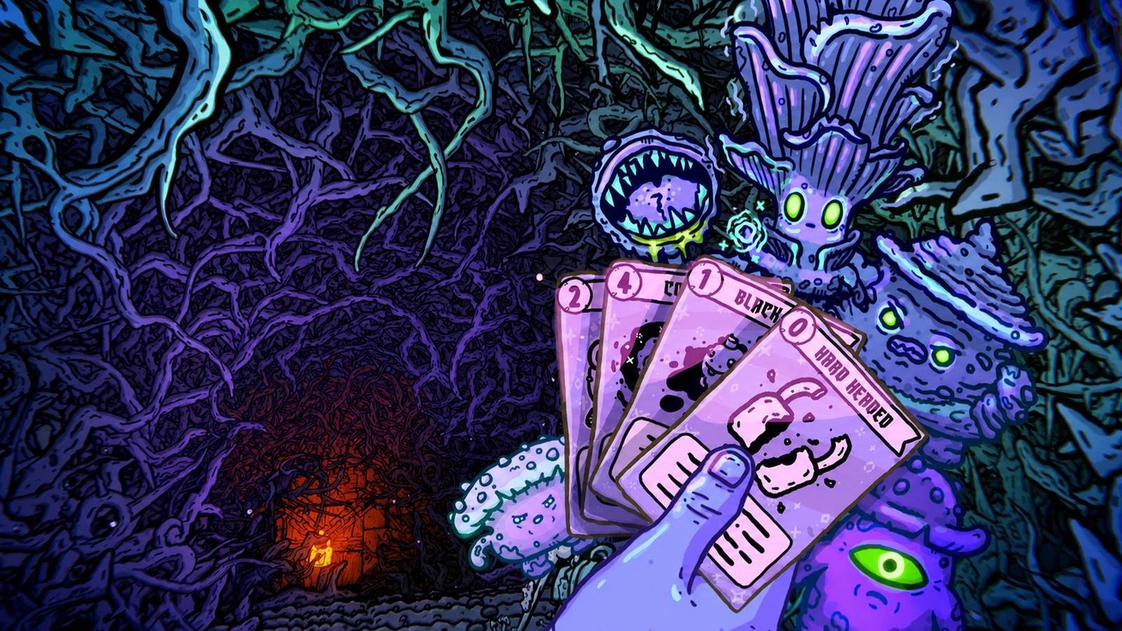 Game Roguelike Deckbuilder Baru di Steam Ini Langsung Jadi Salah Satu yang Terbaik Tahun Ini 1 hand holding a deck of cards in shroom and gloom key art