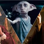 a split image of madam pomfrey dobby the house elf and professor slughorn in harry potter