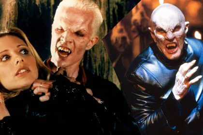 10 Vampir Terkuat di Buffyverse, Didasarkan pada Kekuatan 37 a split image of vampire spike attacking buffy summers and the master in buffy the vampire slayer