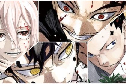 Kagurabachi: 8 Penyihir Hishaku Terkuat yang Diberi Peringkat 2 kagurabachi colored manga portrait images of hishaku members hiruhiko hokuto kuguri and their leader yura